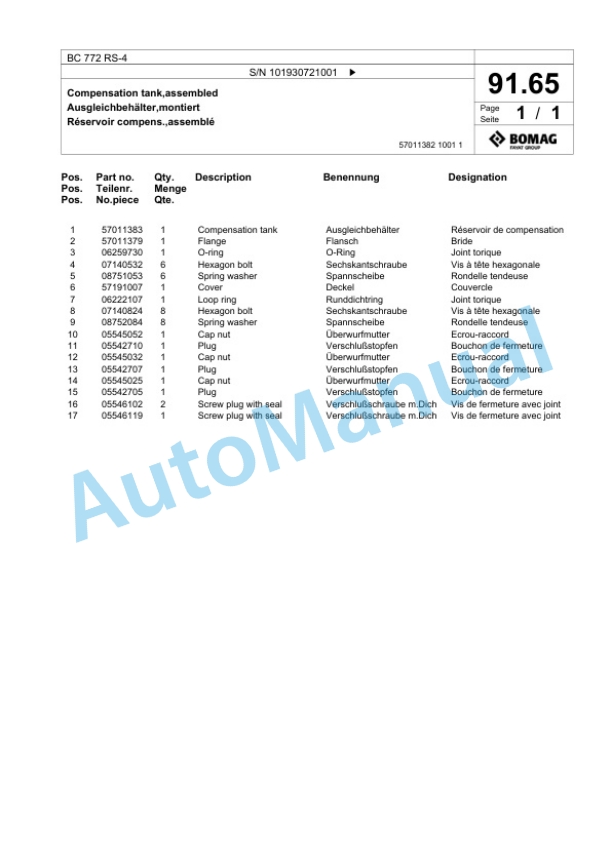 Bomag BC 772 RS-4 Sanitary Landfill Compactor Spare Parts Catalogue 00825767 3 Bomag BC 772 RS-4 Sanitary Landfill Compactor Spare Parts Catalogue 00825767-3