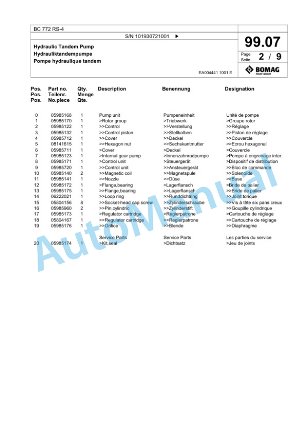 Bomag BC 772 RS-4 Sanitary Landfill Compactor Spare Parts Catalogue 00825767 4 Bomag BC 772 RS-4 Sanitary Landfill Compactor Spare Parts Catalogue 00825767-4