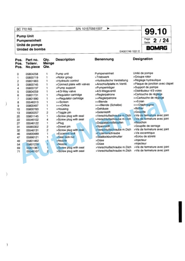 Bomag BC 772 RS Sanitary Landfill Compactor Spare Parts Catalogue 00817332 4 Bomag BC 772 RS Sanitary Landfill Compactor Spare Parts Catalogue 00817332-4