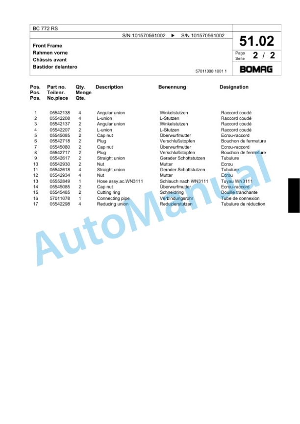 Bomag BC 772 RS Sanitary Landfill Compactor Spare Parts Catalogue 00817407 2 Bomag BC 772 RS Sanitary Landfill Compactor Spare Parts Catalogue 00817407-2