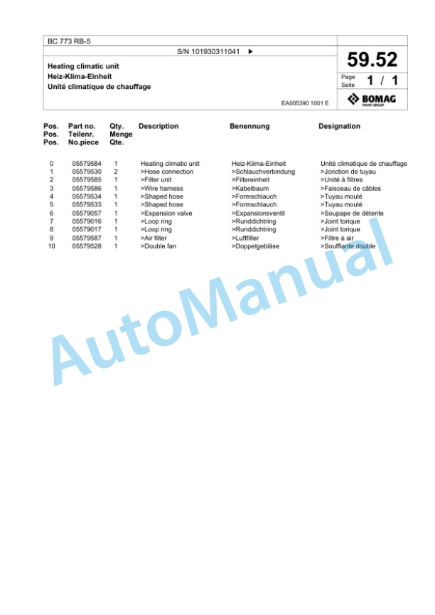 Bomag BC 773 RB-5 Sanitary Landfill Compactor Spare Parts Catalogue 00826255 2 Bomag BC 773 RB-5 Sanitary Landfill Compactor Spare Parts Catalogue 00826255-2