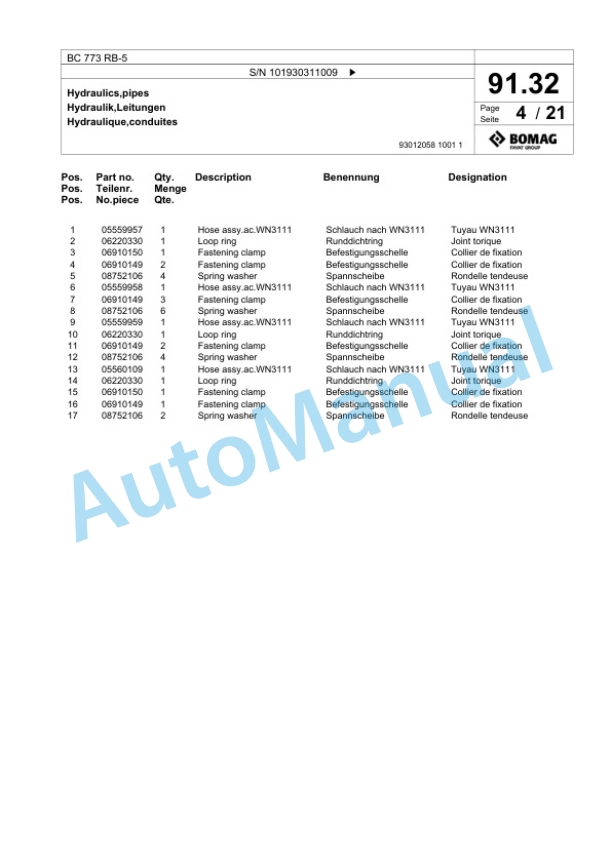 Bomag BC 773 RB-5 Sanitary Landfill Compactor Spare Parts Catalogue 00826255 3 Bomag BC 773 RB-5 Sanitary Landfill Compactor Spare Parts Catalogue 00826255-3