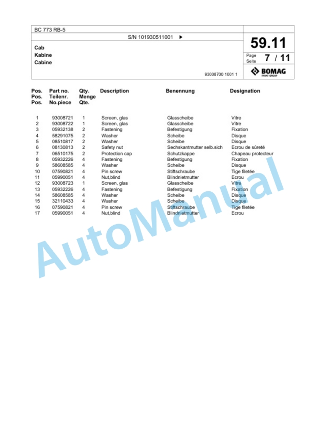 Bomag BC 773 RB-5 Sanitary Landfill Compactor Spare Parts Catalogue 00826861 2 Bomag BC 773 RB-5 Sanitary Landfill Compactor Spare Parts Catalogue 00826861-2
