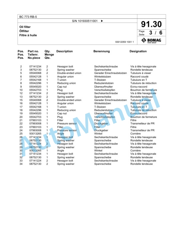 Bomag BC 773 RB-5 Sanitary Landfill Compactor Spare Parts Catalogue 00826861 3 Bomag BC 773 RB-5 Sanitary Landfill Compactor Spare Parts Catalogue 00826861-3