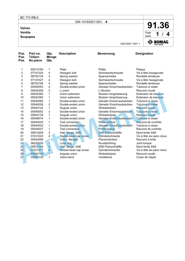 Bomag BC 773 RB-5 Sanitary Landfill Compactor Spare Parts Catalogue 00826861 4 Bomag BC 773 RB-5 Sanitary Landfill Compactor Spare Parts Catalogue 00826861-4