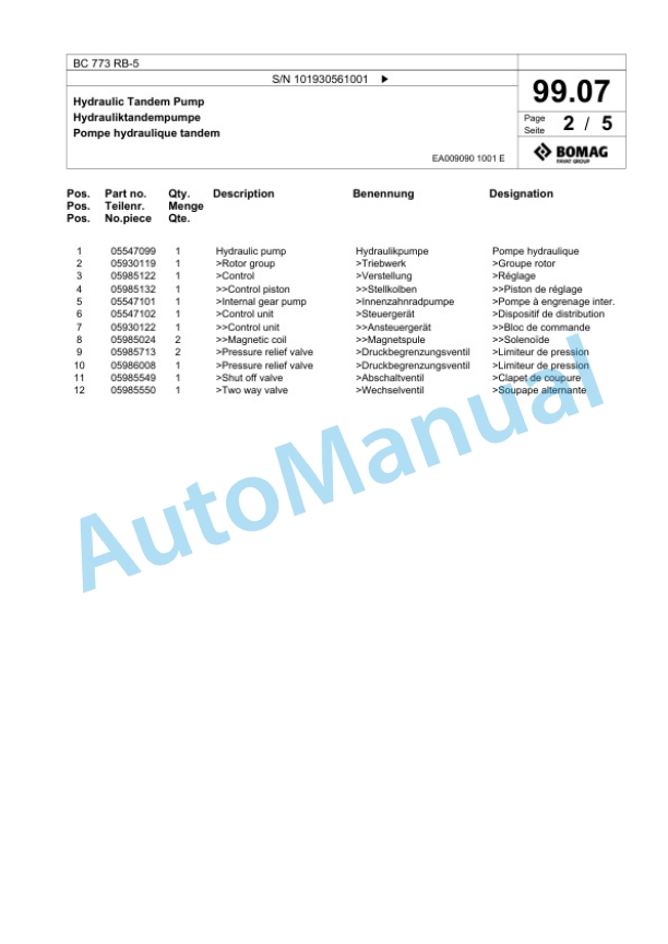 Bomag BC 773 RB-5 Sanitary Landfill Compactor Spare Parts Catalogue 00826869 4 Bomag BC 773 RB-5 Sanitary Landfill Compactor Spare Parts Catalogue 00826869-4