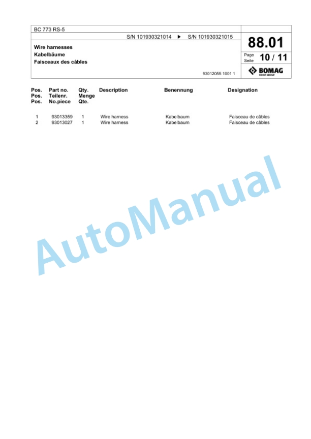 Bomag BC 773 RS-5 Sanitary Landfill Compactor Spare Parts Catalogue 00826257 3 Bomag BC 773 RS-5 Sanitary Landfill Compactor Spare Parts Catalogue 00826257-3