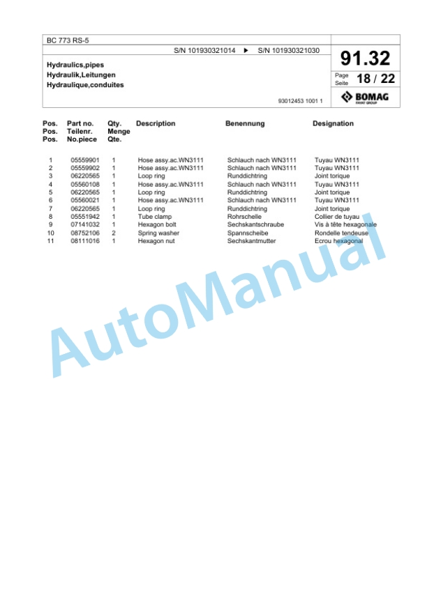 Bomag BC 773 RS-5 Sanitary Landfill Compactor Spare Parts Catalogue 00826257 4 Bomag BC 773 RS-5 Sanitary Landfill Compactor Spare Parts Catalogue 00826257-4