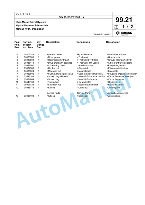 Bomag BC 773 RS-5 Sanitary Landfill Compactor Spare Parts Catalogue 00826257 5 Bomag BC 773 RS-5 Sanitary Landfill Compactor Spare Parts Catalogue 00826257-5