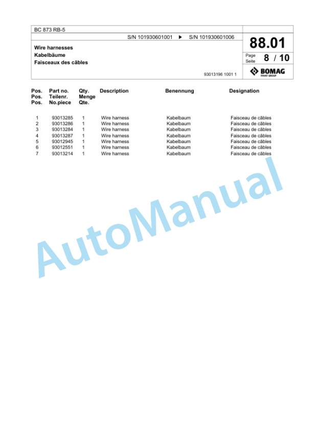 Bomag BC 873 RB-5 Sanitary Landfill Compactor Spare Parts Catalogue 00826465 3 Bomag BC 873 RB-5 Sanitary Landfill Compactor Spare Parts Catalogue 00826465-3