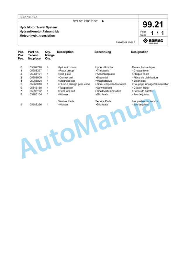 Bomag BC 873 RB-5 Sanitary Landfill Compactor Spare Parts Catalogue 00826655 5 Bomag BC 873 RB-5 Sanitary Landfill Compactor Spare Parts Catalogue 00826655-5