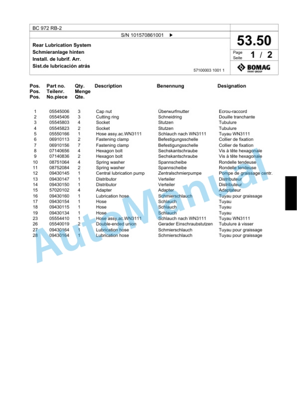 Bomag BC 972 RB-2 Sanitary Landfill Compactor Spare Parts Catalogue 00818889 2 Bomag BC 972 RB-2 Sanitary Landfill Compactor Spare Parts Catalogue 00818889-2