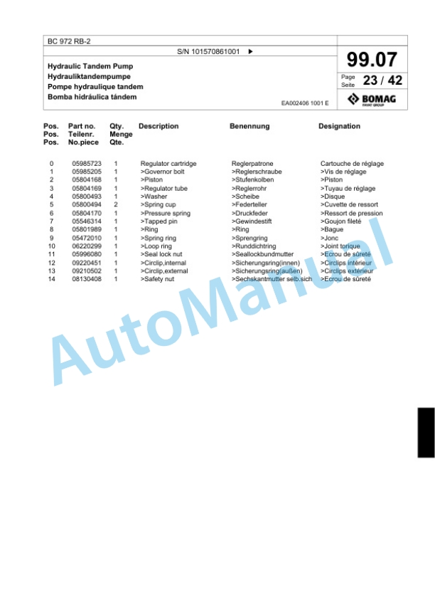Bomag BC 972 RB-2 Sanitary Landfill Compactor Spare Parts Catalogue 00818889 4 Bomag BC 972 RB-2 Sanitary Landfill Compactor Spare Parts Catalogue 00818889-4