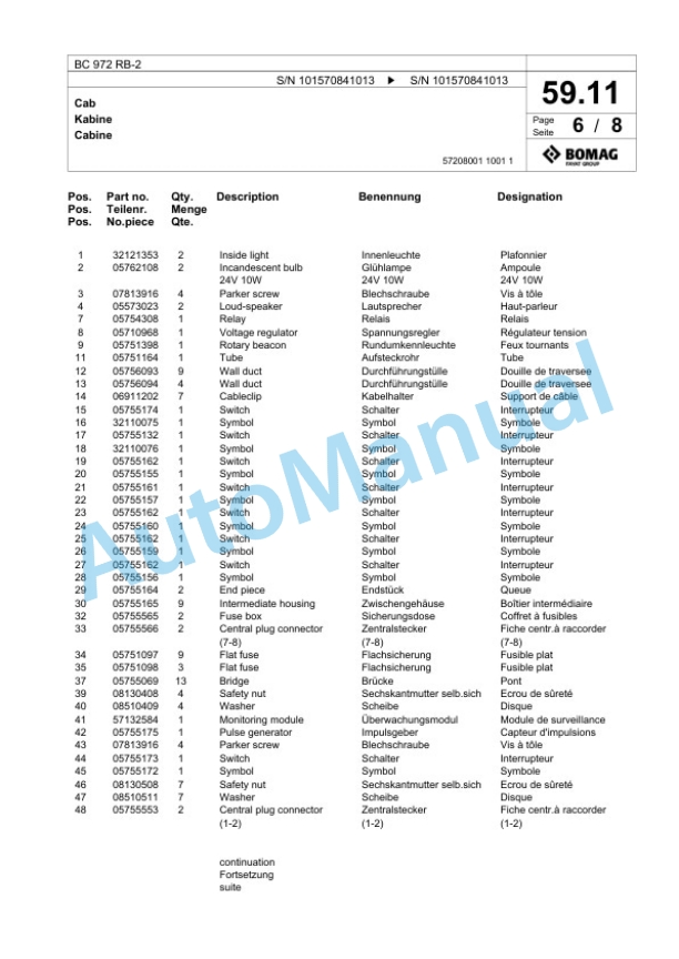 Bomag BC 972 RB-2 Sanitary Landfill Compactor Spare Parts Catalogue 00824623 2 Bomag BC 972 RB-2 Sanitary Landfill Compactor Spare Parts Catalogue 00824623-2