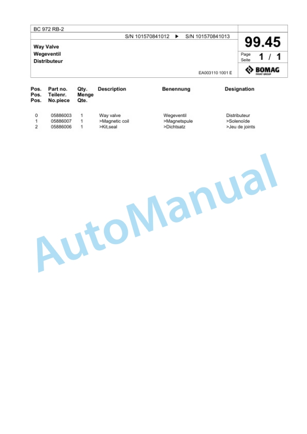 Bomag BC 972 RB-2 Sanitary Landfill Compactor Spare Parts Catalogue 00824623 5 Bomag BC 972 RB-2 Sanitary Landfill Compactor Spare Parts Catalogue 00824623-5
