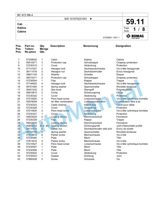 Bomag BC 972 RB-4 Sanitary Landfill Compactor Spare Parts Catalogue 00825119 2 Bomag BC 972 RB-4 Sanitary Landfill Compactor Spare Parts Catalogue 00825119-2