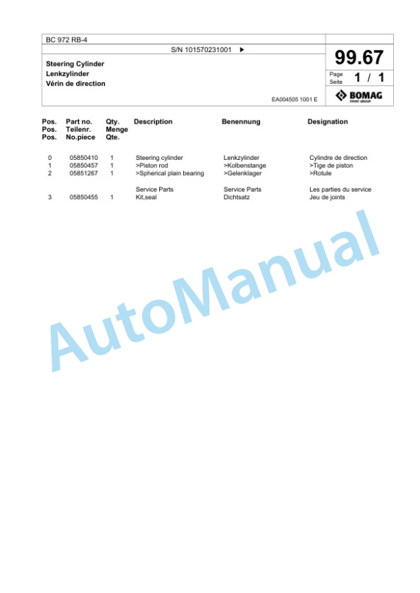 Bomag BC 972 RB-4 Sanitary Landfill Compactor Spare Parts Catalogue 00825119 5 Bomag BC 972 RB-4 Sanitary Landfill Compactor Spare Parts Catalogue 00825119-5