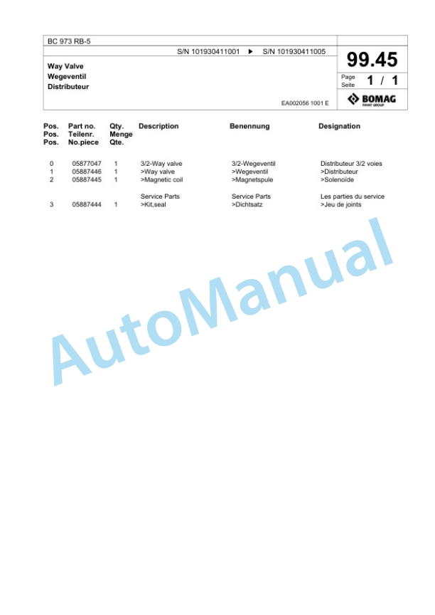 Bomag BC 973 RB-5 Sanitary Landfill Compactor Spare Parts Catalogue 00826035 5 Bomag BC 973 RB-5 Sanitary Landfill Compactor Spare Parts Catalogue 00826035-5