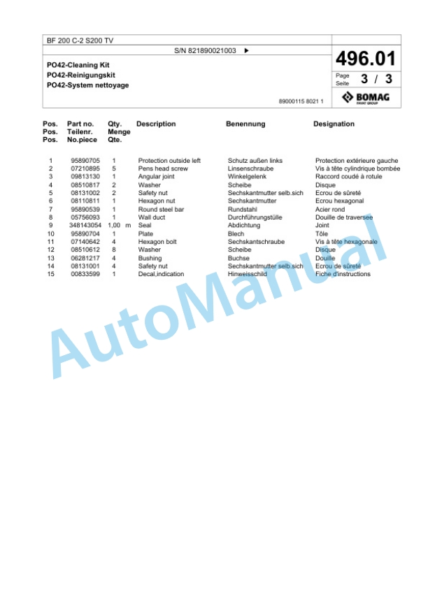 Bomag BF 200 C-2 S200 TV Paver Spare Parts Catalogue 00825333 4 Bomag BF 200 C-2 S200 TV Paver Spare Parts Catalogue 00825333-4