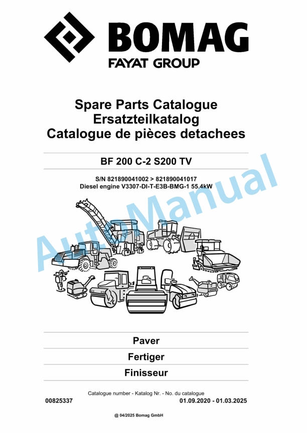 Bomag BF 200 C-2 S200 TV Paver Spare Parts Catalogue 00825337