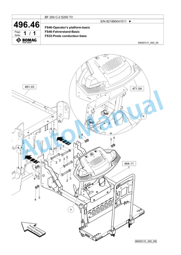 Bomag BF 200 C-2 S200 TV Paver Spare Parts Catalogue 00825337 5 Bomag BF 200 C-2 S200 TV Paver Spare Parts Catalogue 00825337-5