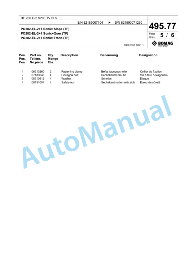 Bomag BF 200 C-2 S200 TV St5 Paver Spare Parts Catalogue 00825869 4 Bomag BF 200 C-2 S200 TV St5 Paver Spare Parts Catalogue 00825869-4