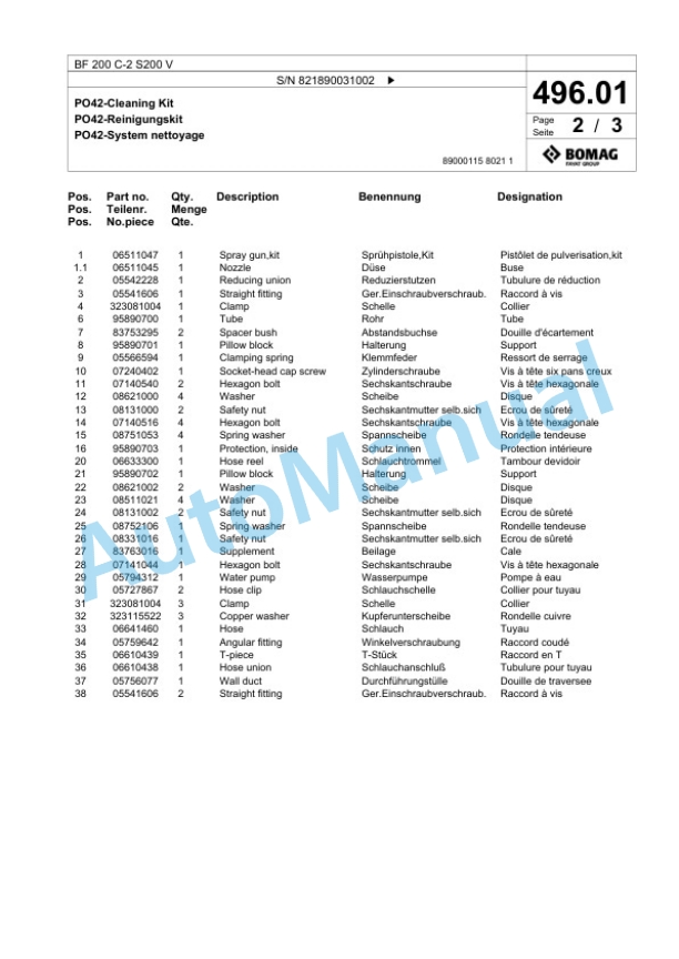 Bomag BF 200 C-2 S200 V Paver Spare Parts Catalogue 00825335 3 Bomag BF 200 C-2 S200 V Paver Spare Parts Catalogue 00825335-3