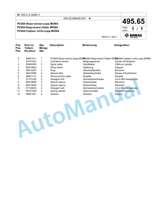 Bomag BF 200 C-2 S200 V Paver Spare Parts Catalogue 00825339 3 Bomag BF 200 C-2 S200 V Paver Spare Parts Catalogue 00825339-3