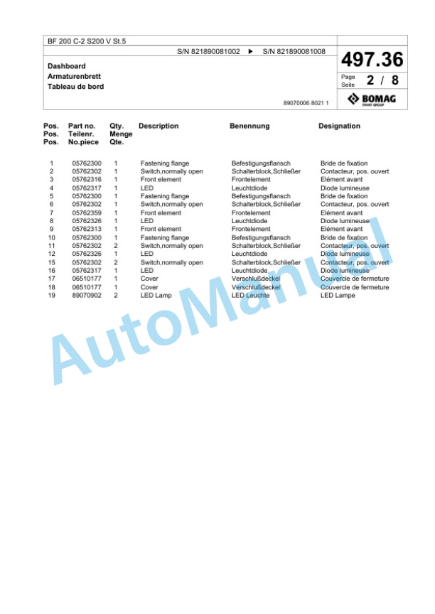 Bomag BF 200 C-2 S200 V St5 Paver Spare Parts Catalogue 00825871 5 Bomag BF 200 C-2 S200 V St5 Paver Spare Parts Catalogue 00825871-5