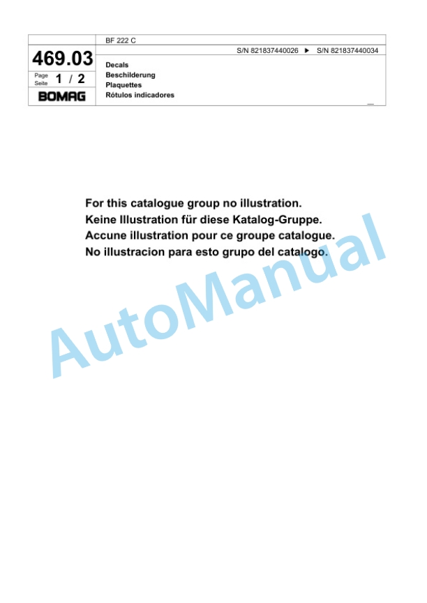 Bomag BF 222 C Paver Spare Parts Catalogue 00800625 2 Bomag BF 222 C Paver Spare Parts Catalogue 00800625-2