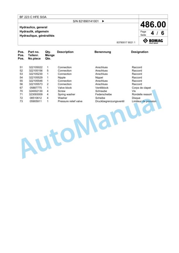 Bomag BF 223 C HFE St3A Paver Spare Parts Catalogue 00826031 2 Bomag BF 223 C HFE St3A Paver Spare Parts Catalogue 00826031-2