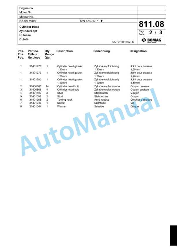 Bomag BF 223 C Paver Spare Parts Catalogue 00800619 5 Bomag BF 223 C Paver Spare Parts Catalogue 00800619-5