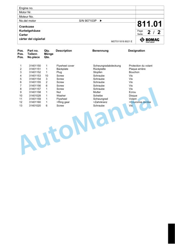 Bomag BF 223 C Paver Spare Parts Catalogue 00800741 4 Bomag BF 223 C Paver Spare Parts Catalogue 00800741-4