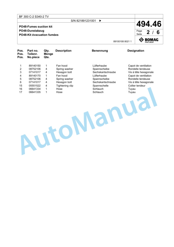 Bomag BF 300 C-2 S340-2 TV Paver Spare Parts Catalogue 00825649 3 Bomag BF 300 C-2 S340-2 TV Paver Spare Parts Catalogue 00825649-3
