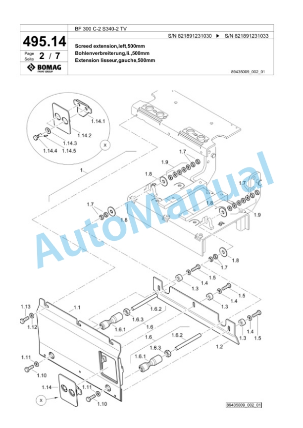 Bomag BF 300 C-2 S340-2 TV Paver Spare Parts Catalogue 00825649 5 Bomag BF 300 C-2 S340-2 TV Paver Spare Parts Catalogue 00825649-5