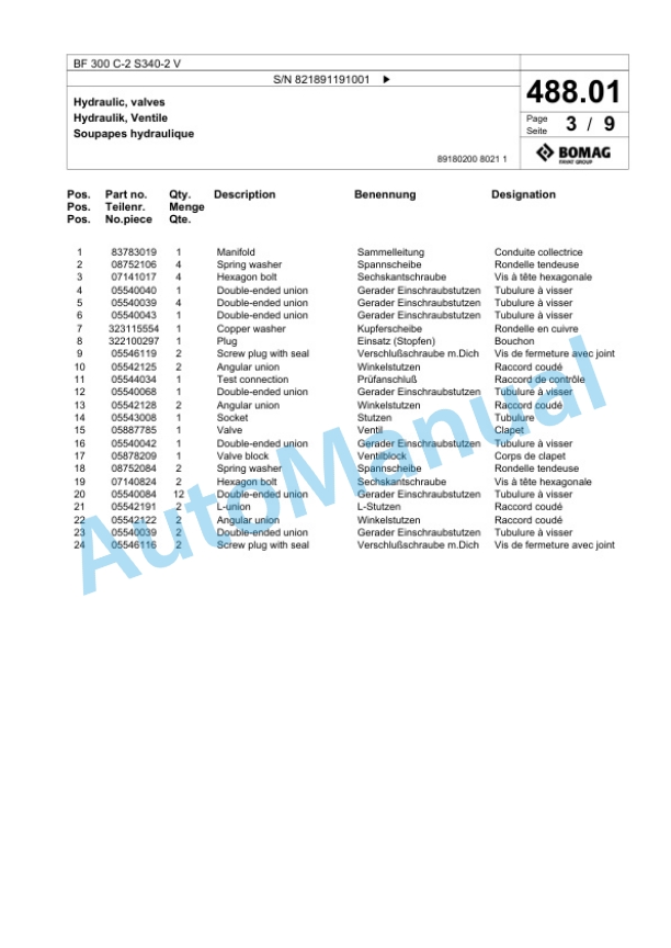 Bomag BF 300 C-2 S340-2 V Paver Spare Parts Catalogue 00800813 2 Bomag BF 300 C-2 S340-2 V Paver Spare Parts Catalogue 00800813-2