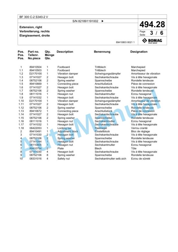 Bomag BF 300 C-2 S340-2 V Paver Spare Parts Catalogue 00800813 3 Bomag BF 300 C-2 S340-2 V Paver Spare Parts Catalogue 00800813-3