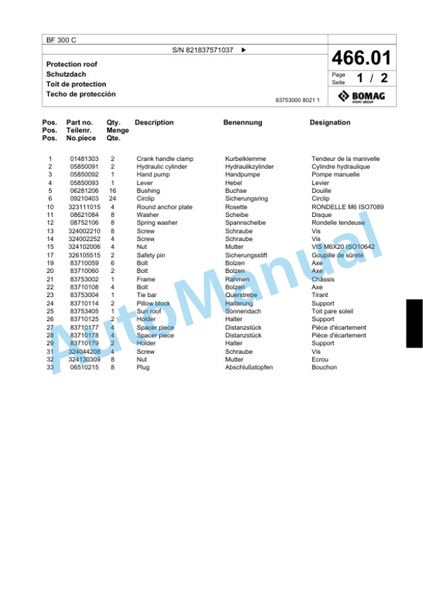 Bomag BF 300 C Paver Spare Parts Catalogue 00800649 2 Bomag BF 300 C Paver Spare Parts Catalogue 00800649-2