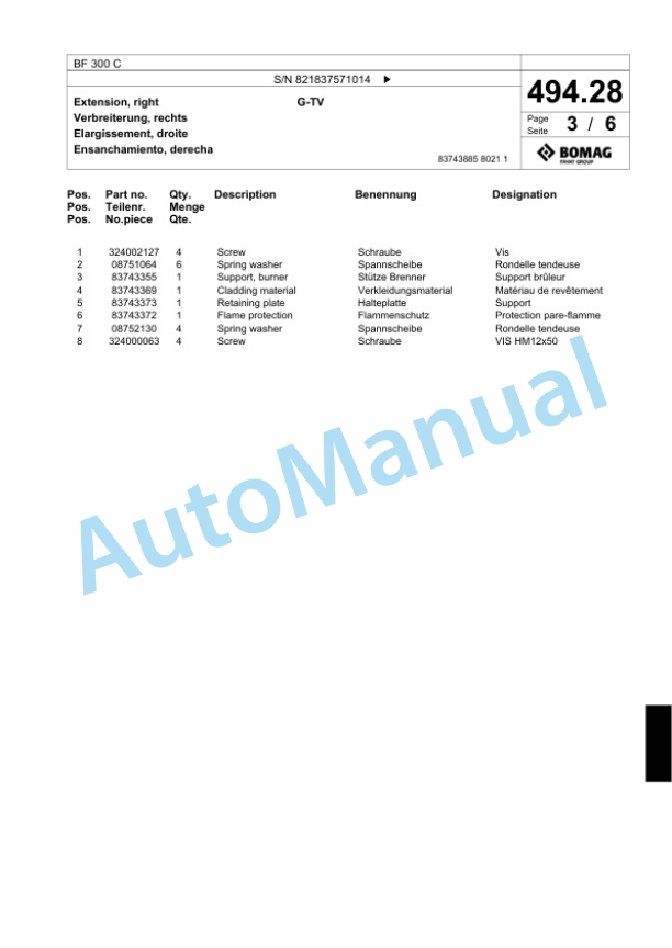 Bomag BF 300 C Paver Spare Parts Catalogue 00800649 5 Bomag BF 300 C Paver Spare Parts Catalogue 00800649-5