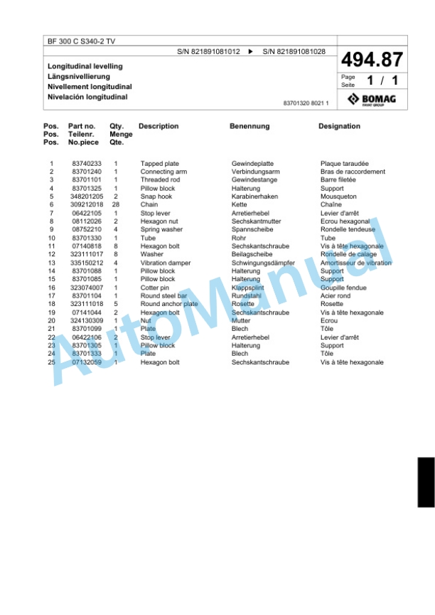 Bomag BF 300 C S340-2 TV Paver Spare Parts Catalogue 00800761 3 Bomag BF 300 C S340-2 TV Paver Spare Parts Catalogue 00800761-3