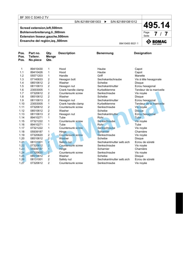 Bomag BF 300 C S340-2 TV Paver Spare Parts Catalogue 00800761 4 Bomag BF 300 C S340-2 TV Paver Spare Parts Catalogue 00800761-4