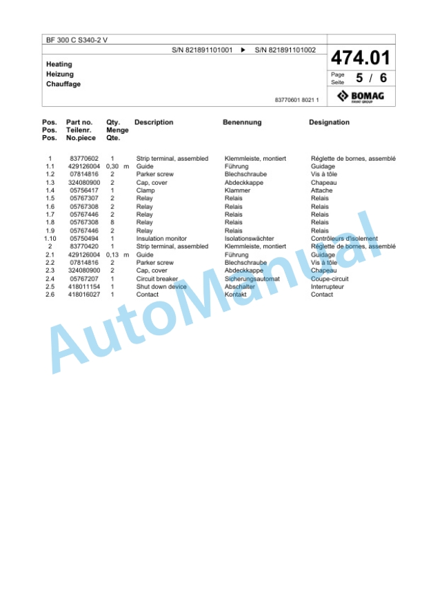 Bomag BF 300 C S340-2 V Paver Spare Parts Catalogue 00800765 2 Bomag BF 300 C S340-2 V Paver Spare Parts Catalogue 00800765-2