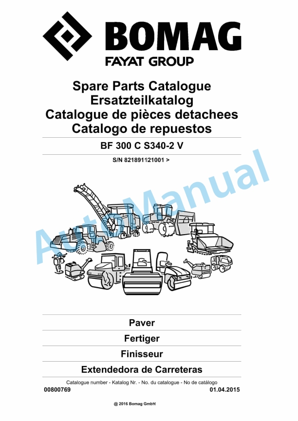 Bomag BF 300 C S340-2 V Paver Spare Parts Catalogue 00800769