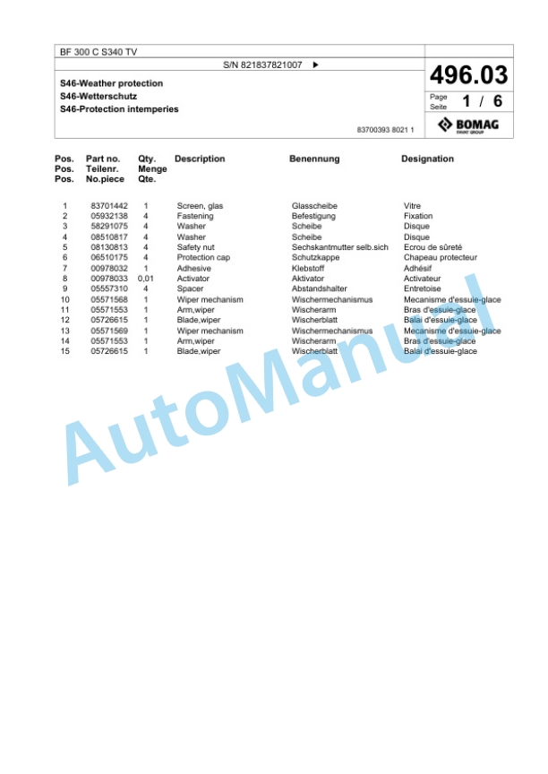 Bomag BF 300 C S340 TV Paver Spare Parts Catalogue 00800717 5 Bomag BF 300 C S340 TV Paver Spare Parts Catalogue 00800717-5