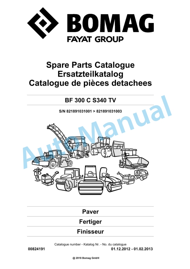 Bomag BF 300 C S340 TV Paver Spare Parts Catalogue 00824191