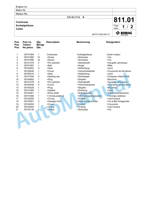 Bomag BF 300 C S340 TV Paver Spare Parts Catalogue 00824191 5 Bomag BF 300 C S340 TV Paver Spare Parts Catalogue 00824191-5