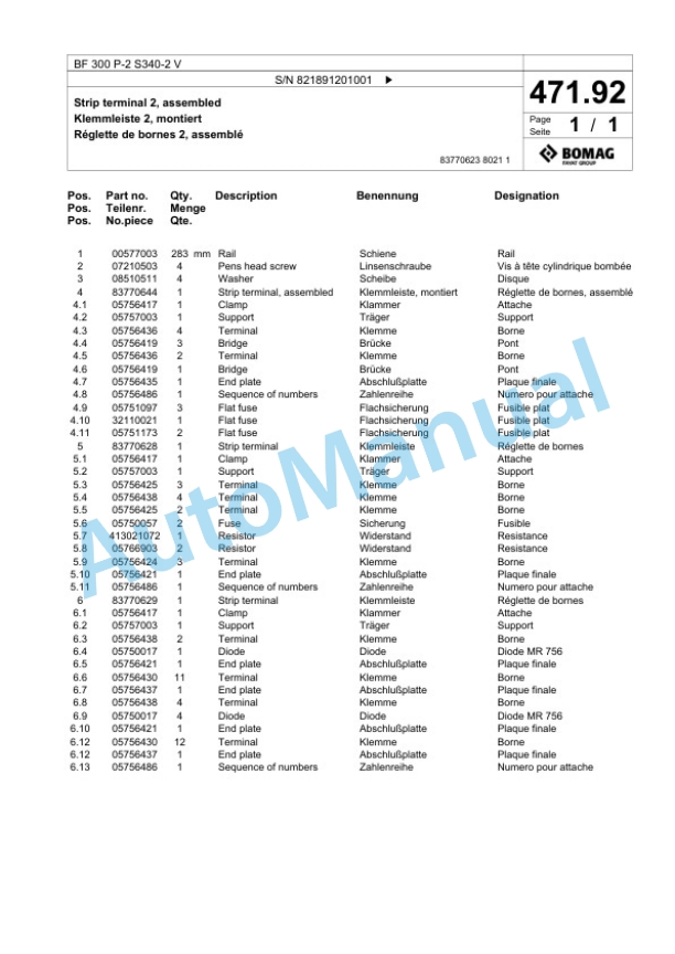 Bomag BF 300 P-2 S340-2 V Paver Spare Parts Catalogue 00800815 2 Bomag BF 300 P-2 S340-2 V Paver Spare Parts Catalogue 00800815-2