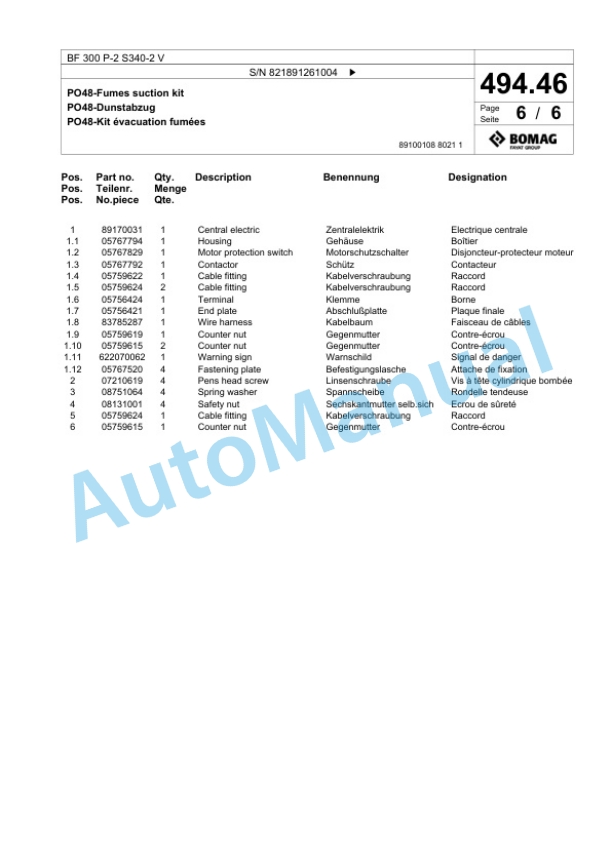 Bomag BF 300 P-2 S340-2 V Paver Spare Parts Catalogue 00825655 4 Bomag BF 300 P-2 S340-2 V Paver Spare Parts Catalogue 00825655-4