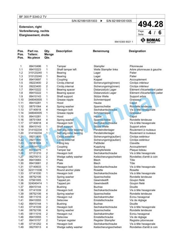 Bomag BF 300 P S340-2 TV Paver Spare Parts Catalogue 00800755 3 Bomag BF 300 P S340-2 TV Paver Spare Parts Catalogue 00800755-3