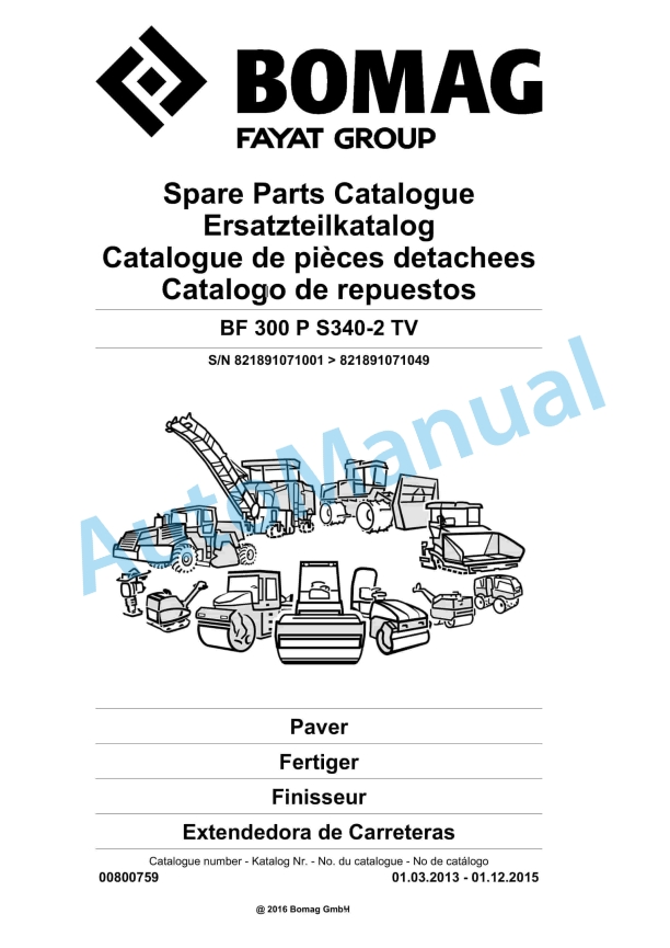Bomag BF 300 P S340-2 TV Paver Spare Parts Catalogue 00800759